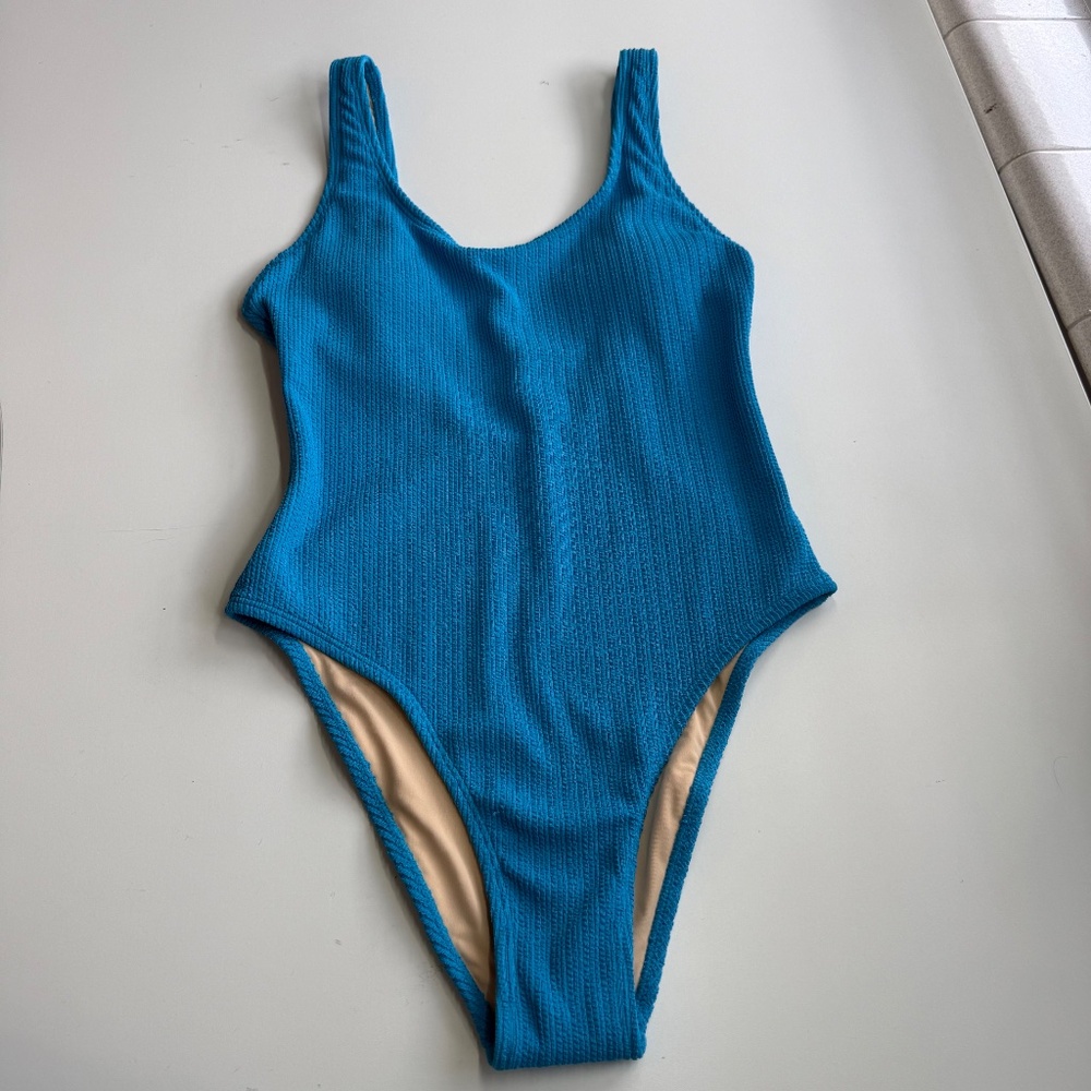 Cotton On Body Womens Low Back Bonnie Blue Crinkle One Piece Swimsuit - Picture 3 of 8